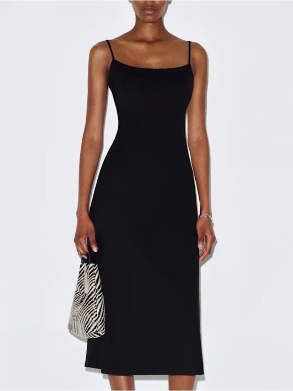 Garage Black Spaghetti Strap Slip Midi Dress with a Slit